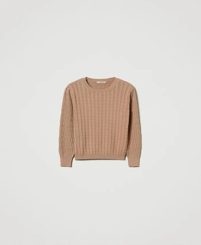 Twinset Mixed Stitch Jumper Sandy Brown Women Jumpers And Cardigans Twinset Mixed Stitch Jumper Sandy Brown Women Jumpers And Cardigans