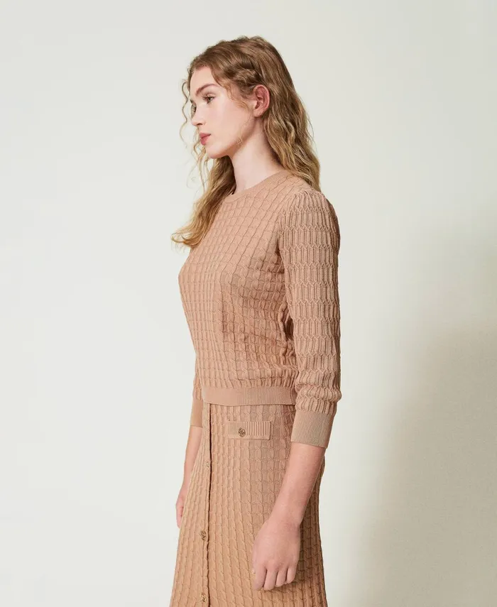 Twinset Mixed Stitch Jumper Sandy Brown Women Jumpers And Cardigans Twinset Mixed Stitch Jumper Sandy Brown Women Jumpers And Cardigans