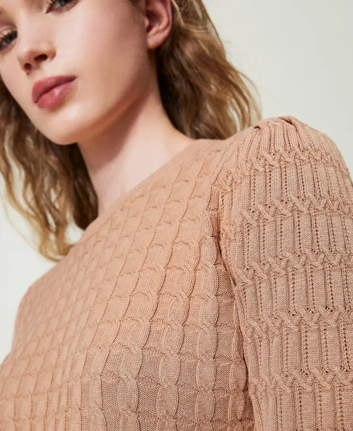 Twinset Mixed Stitch Jumper Sandy Brown Women Jumpers And Cardigans Twinset Mixed Stitch Jumper Sandy Brown Women Jumpers And Cardigans