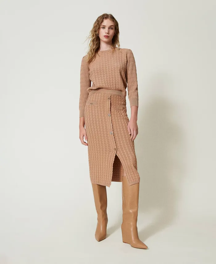 Twinset Mixed Stitch Jumper Sandy Brown Women Jumpers And Cardigans Twinset Mixed Stitch Jumper Sandy Brown Women Jumpers And Cardigans