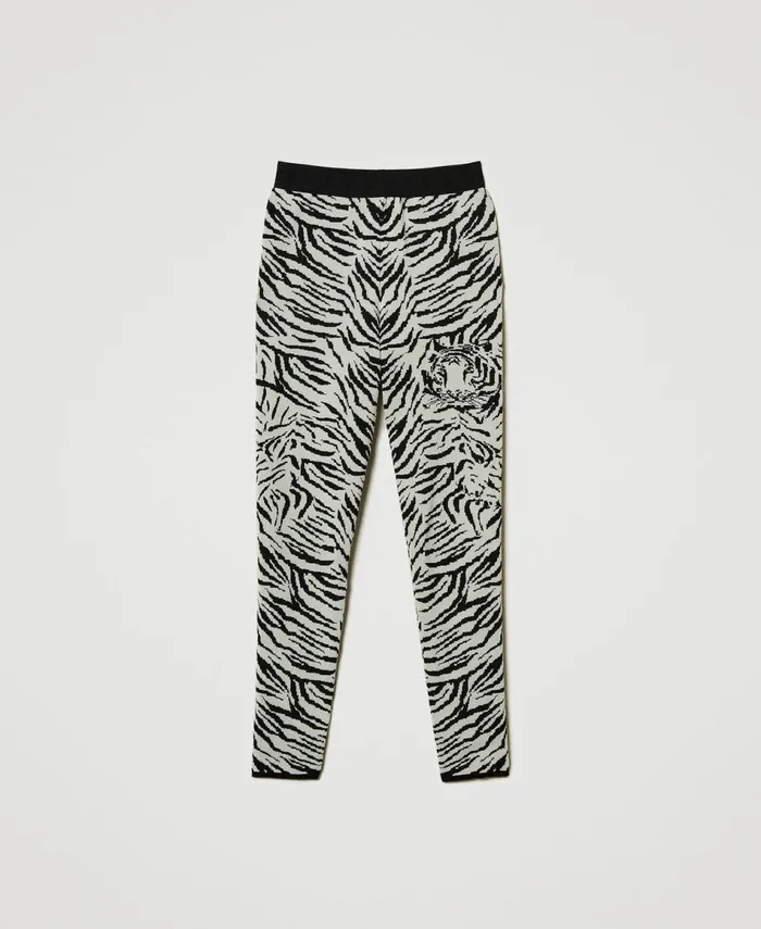 Twinset Myfo Jacquard Knit Leggings Twotone Tiger Jacquard Women Trousers Twinset Myfo Jacquard Knit Leggings Twotone Tiger Jacquard Women Trousers