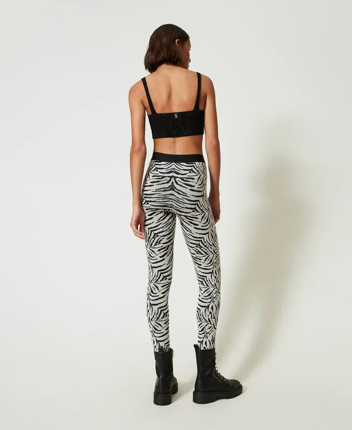 Twinset Myfo Jacquard Knit Leggings Twotone Tiger Jacquard Women Trousers Twinset Myfo Jacquard Knit Leggings Twotone Tiger Jacquard Women Trousers