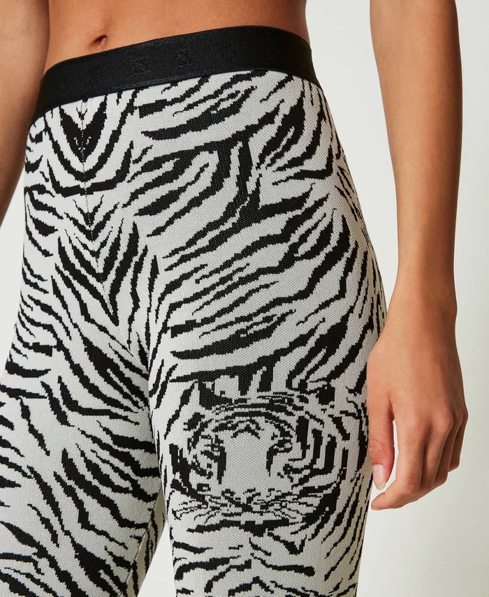 Twinset Myfo Jacquard Knit Leggings Twotone Tiger Jacquard Women Trousers Twinset Myfo Jacquard Knit Leggings Twotone Tiger Jacquard Women Trousers