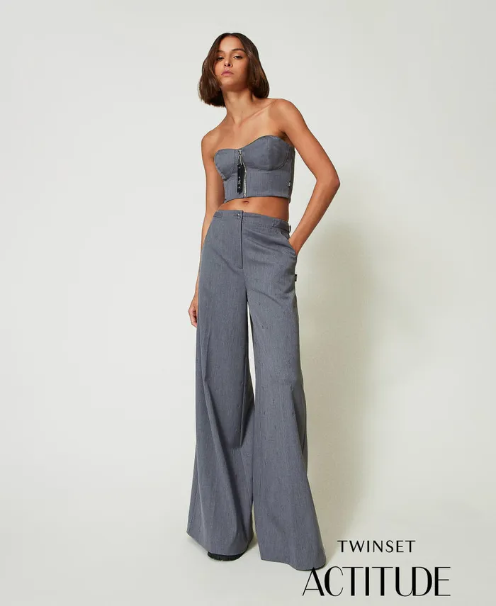 Twinset Myfo Palazzo Trousers With Embroidery Mid Melange Grey Women Suits And Sets