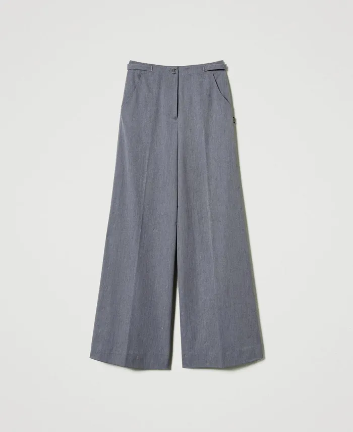 Twinset Myfo Palazzo Trousers With Embroidery Mid Melange Grey Women Suits And Sets Twinset Myfo Palazzo Trousers With Embroidery Mid Melange Grey Women Suits And Sets