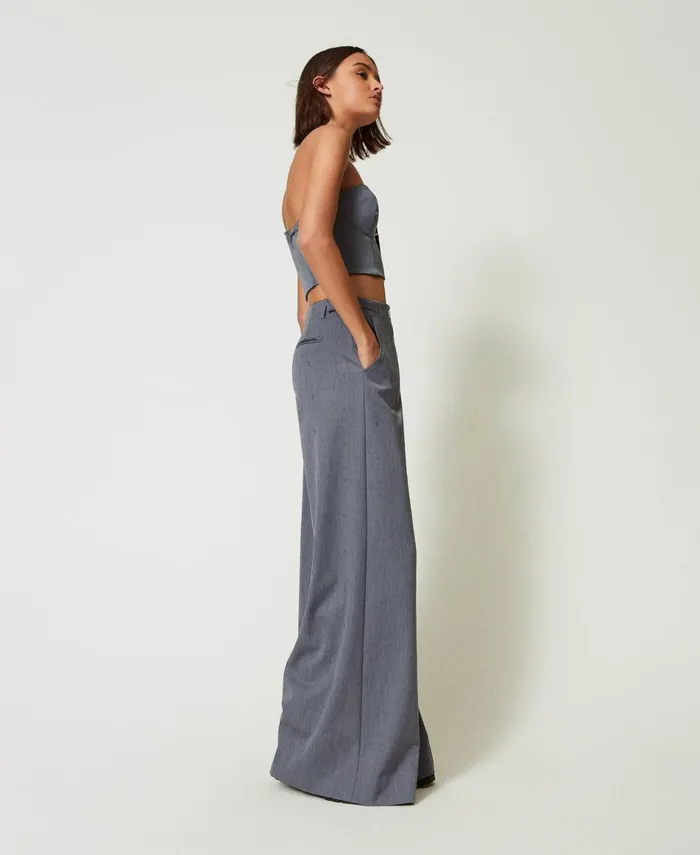 Twinset Myfo Palazzo Trousers With Embroidery Mid Melange Grey Women Suits And Sets Twinset Myfo Palazzo Trousers With Embroidery Mid Melange Grey Women Suits And Sets