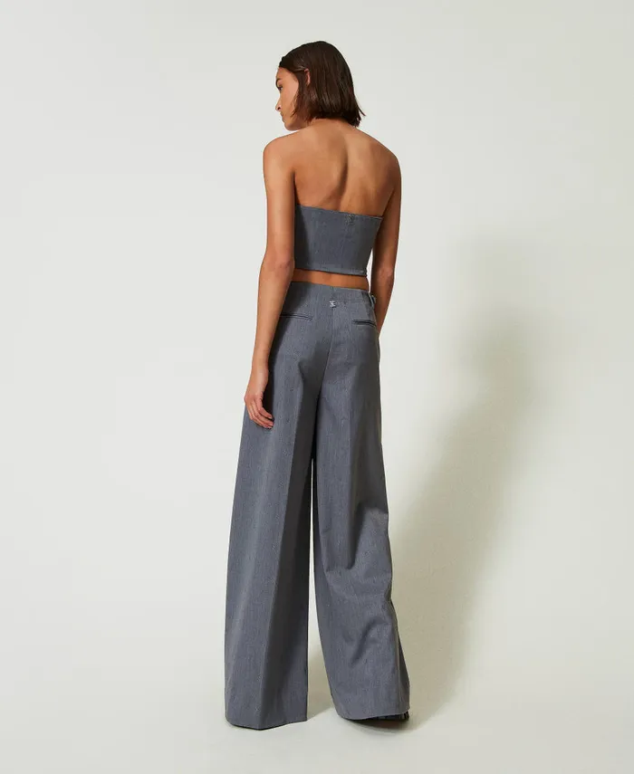 Twinset Myfo Palazzo Trousers With Embroidery Mid Melange Grey Women Suits And Sets Twinset Myfo Palazzo Trousers With Embroidery Mid Melange Grey Women Suits And Sets