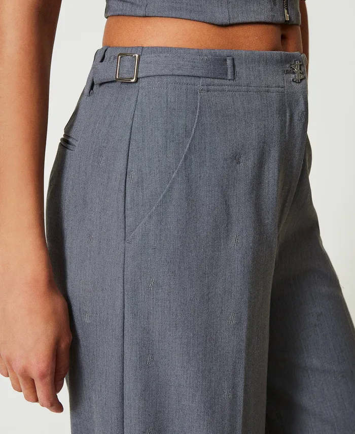 Twinset Myfo Palazzo Trousers With Embroidery Mid Melange Grey Women Suits And Sets Twinset Myfo Palazzo Trousers With Embroidery Mid Melange Grey Women Suits And Sets