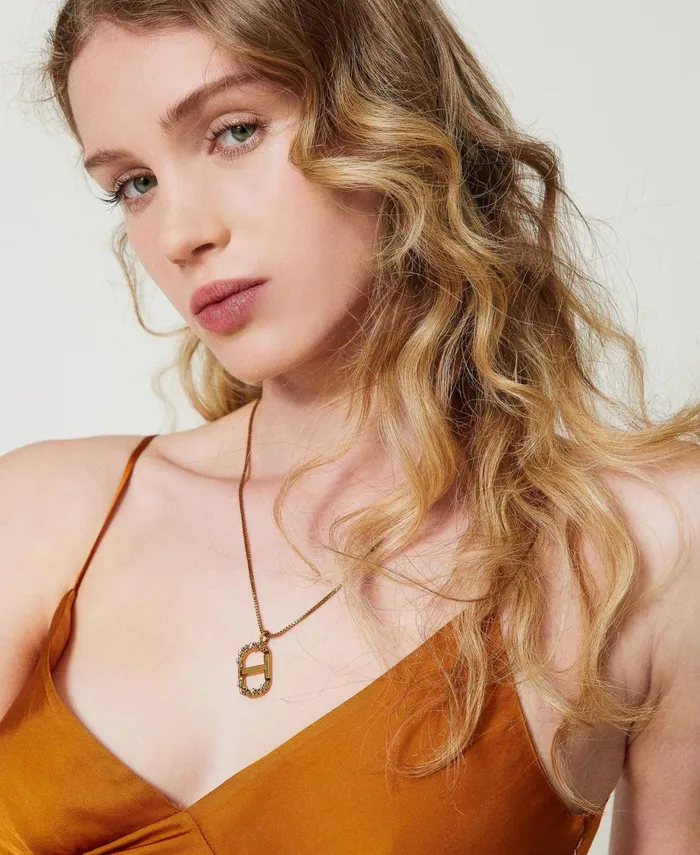 Twinset Necklace With Floral Oval T Light Brass Women Jewellery Twinset Necklace With Floral Oval T Light Brass Women Jewellery
