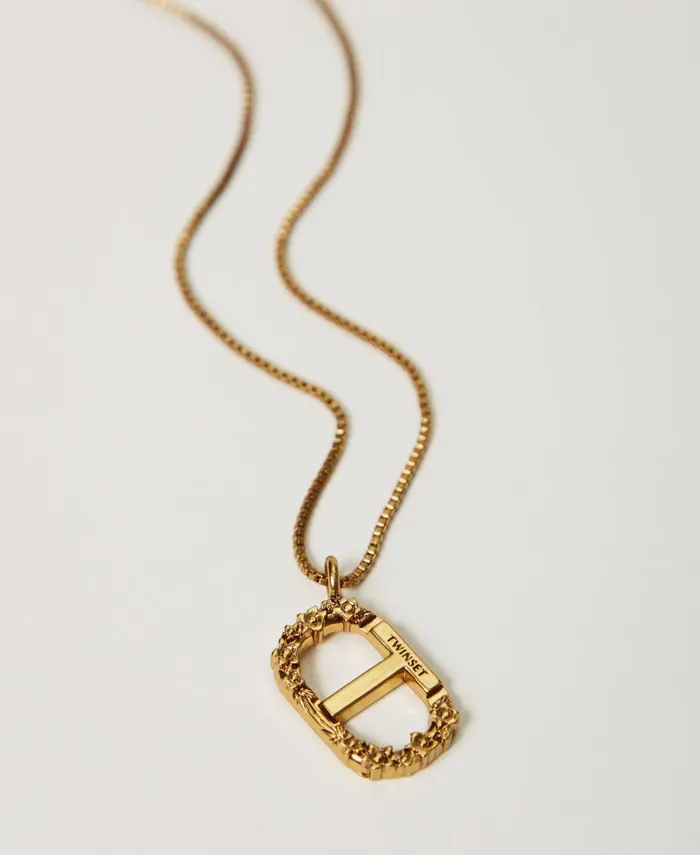 Twinset Necklace With Floral Oval T Light Brass Women Jewellery Twinset Necklace With Floral Oval T Light Brass Women Jewellery