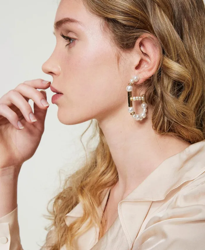 Twinset Oval T Earrings With Pearls Old White Women Jewellery Twinset Oval T Earrings With Pearls Old White Women Jewellery