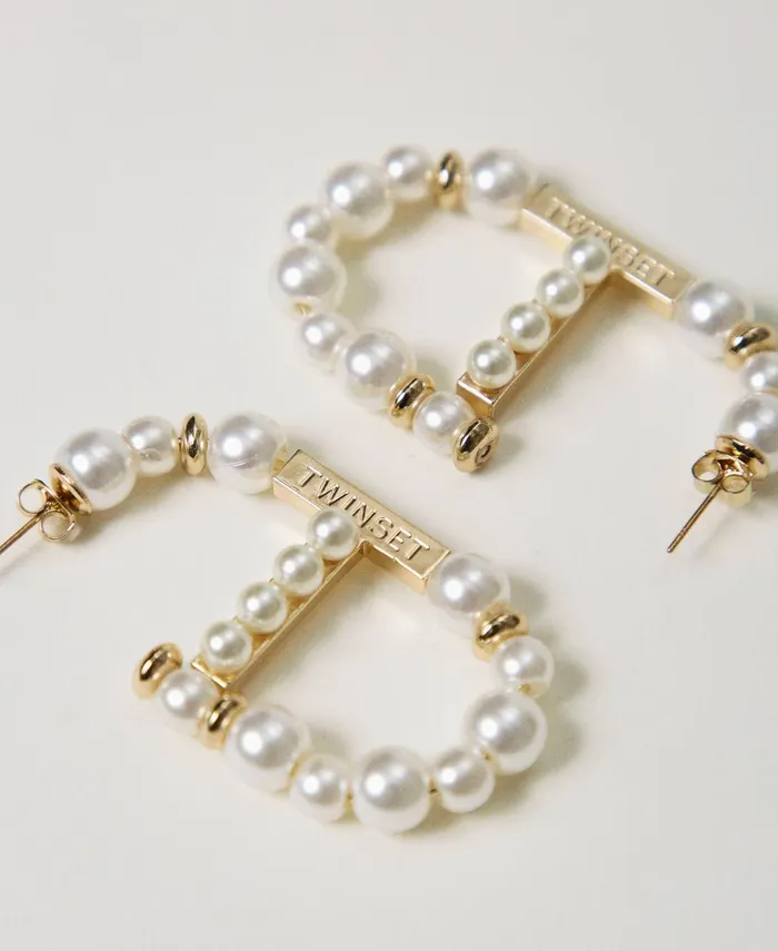 Twinset Oval T Earrings With Pearls Old White Women Jewellery Twinset Oval T Earrings With Pearls Old White Women Jewellery