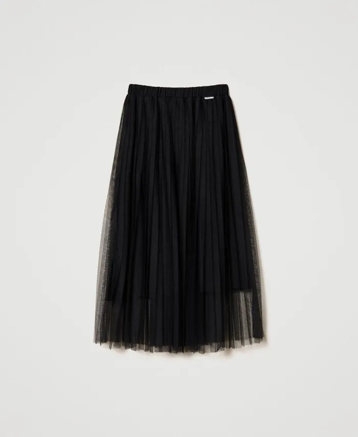 Twinset Pleated Tulle Midi Skirt Black Women Skirts Twinset Pleated Tulle Midi Skirt Black Women Skirts