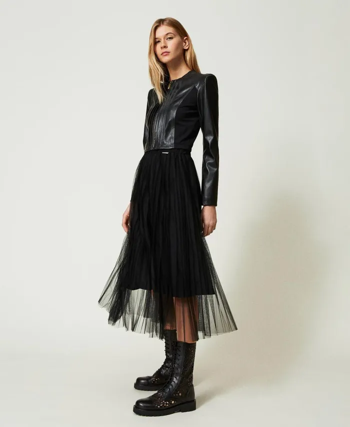 Twinset Pleated Tulle Midi Skirt Black Women Skirts Twinset Pleated Tulle Midi Skirt Black Women Skirts