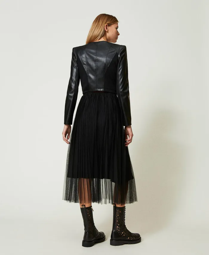 Twinset Pleated Tulle Midi Skirt Black Women Skirts Twinset Pleated Tulle Midi Skirt Black Women Skirts