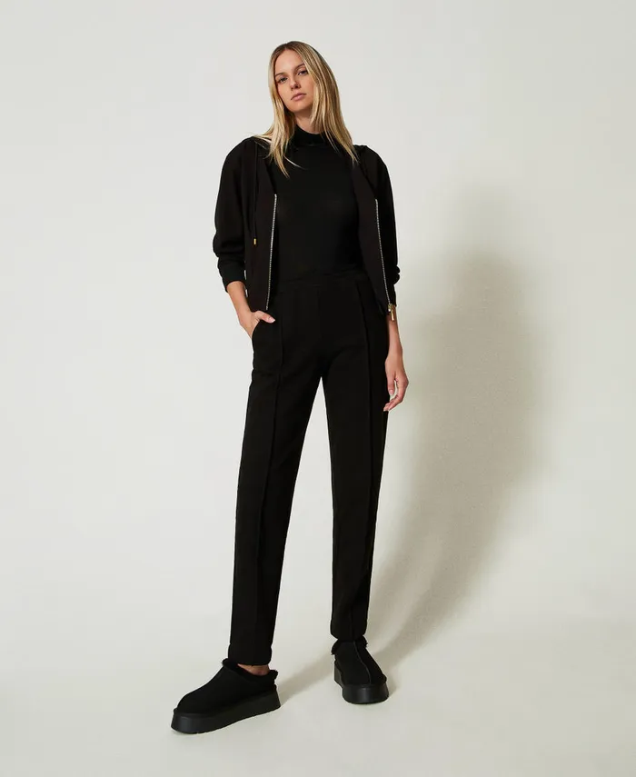 Twinset Plush Fabric Cigarette Trousers Black Women Trousers