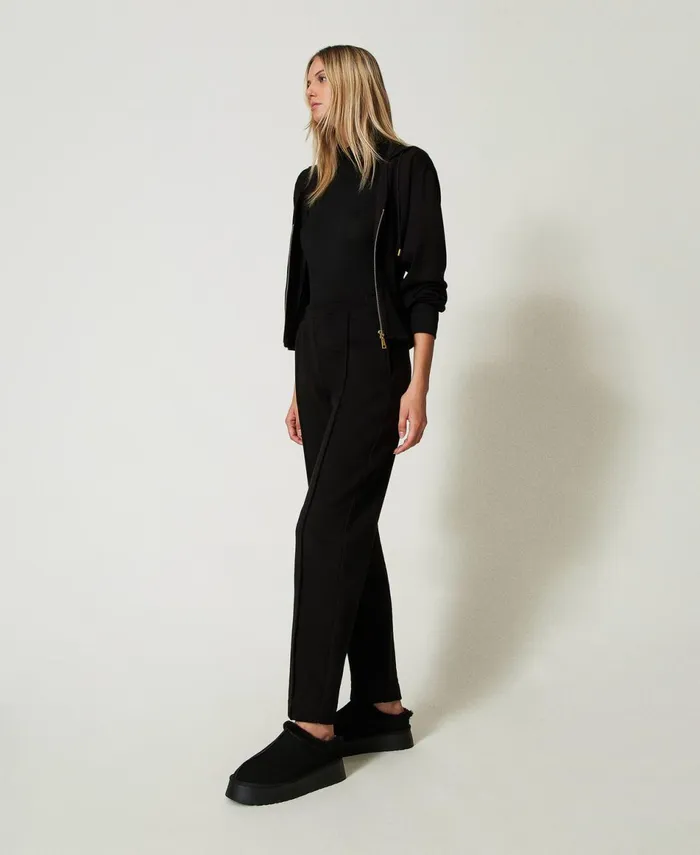 Twinset Plush Fabric Cigarette Trousers Black Women Trousers Twinset Plush Fabric Cigarette Trousers Black Women Trousers