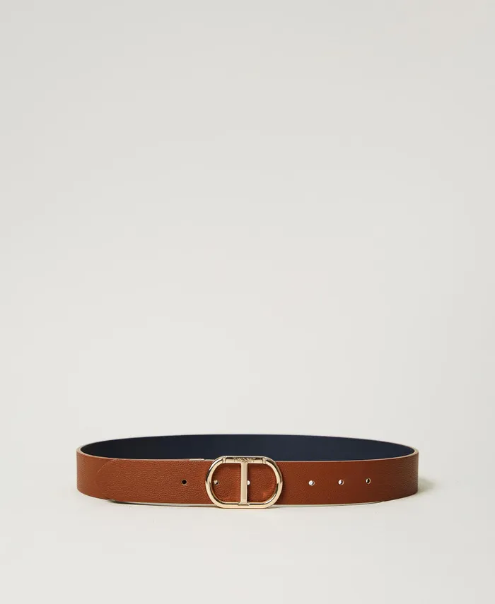Twinset Reversible Belt With Snap Oval T Buckle Twotone Leather Classic Blue Women Belts