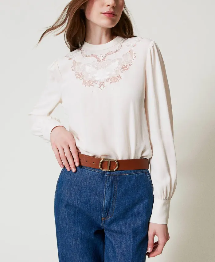 Twinset Reversible Belt With Snap Oval T Buckle Twotone Leather Classic Blue Women Belts Twinset Reversible Belt With Snap Oval T Buckle Twotone Leather Classic Blue Women Belts