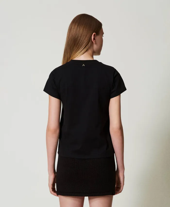Twinset Rhinestones And Logo TShirt Black Women TShirts And Tops Twinset Rhinestones And Logo TShirt Black Women TShirts And Tops