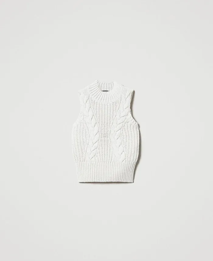 Twinset Rib And Cable Knit Top Off White Women TShirts And Tops Twinset Rib And Cable Knit Top Off White Women TShirts And Tops