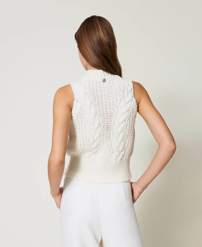 Twinset Rib And Cable Knit Top Off White Women TShirts And Tops Twinset Rib And Cable Knit Top Off White Women TShirts And Tops
