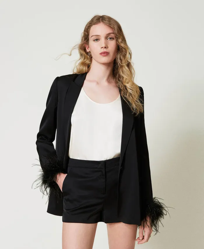 Twinset Satin Shorts Black Women Suits And Sets