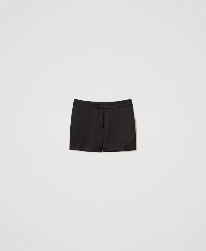 Twinset Satin Shorts Black Women Suits And Sets Twinset Satin Shorts Black Women Suits And Sets
