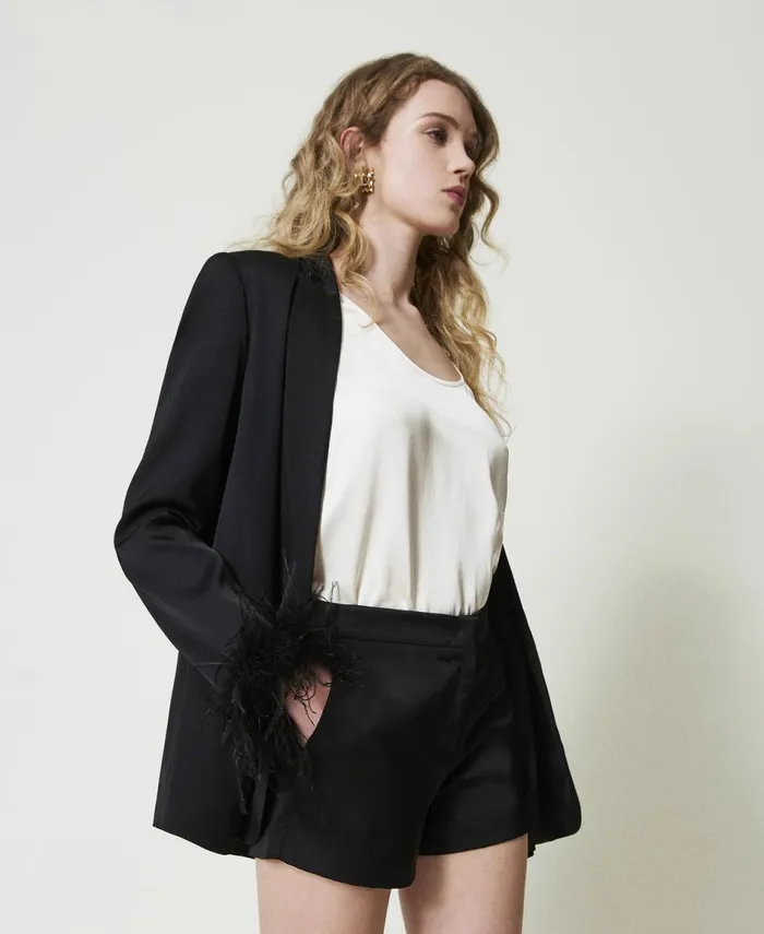 Twinset Satin Shorts Black Women Suits And Sets Twinset Satin Shorts Black Women Suits And Sets
