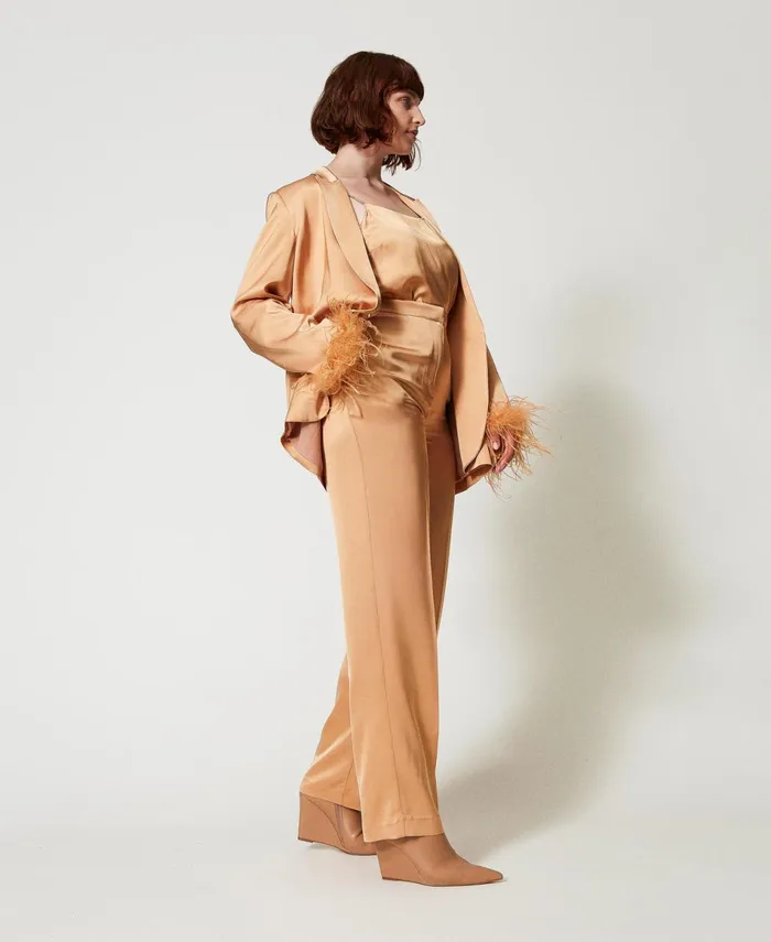 Twinset Satin Straight Leg Trousers Bubbly Orange Women Suits And Sets Twinset Satin Straight Leg Trousers Bubbly Orange Women Suits And Sets