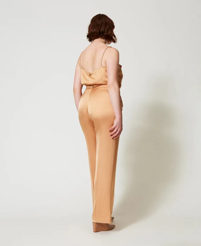 Twinset Satin Straight Leg Trousers Bubbly Orange Women Suits And Sets Twinset Satin Straight Leg Trousers Bubbly Orange Women Suits And Sets