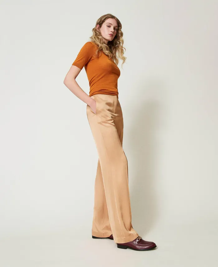 Twinset Satin Straight Leg Trousers Bubbly Orange Women Suits And Sets Twinset Satin Straight Leg Trousers Bubbly Orange Women Suits And Sets