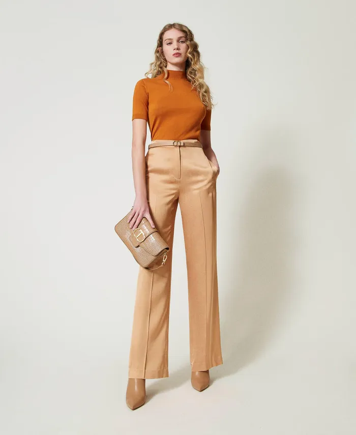Twinset Satin Straight Leg Trousers Bubbly Orange Women Suits And Sets Twinset Satin Straight Leg Trousers Bubbly Orange Women Suits And Sets