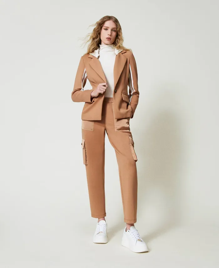Twinset Scuba Fabric And Satin Cargo Trousers Caramel Camel Women Trousers