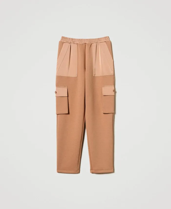 Twinset Scuba Fabric And Satin Cargo Trousers Caramel Camel Women Trousers Twinset Scuba Fabric And Satin Cargo Trousers Caramel Camel Women Trousers