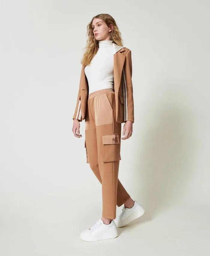 Twinset Scuba Fabric And Satin Cargo Trousers Caramel Camel Women Trousers Twinset Scuba Fabric And Satin Cargo Trousers Caramel Camel Women Trousers