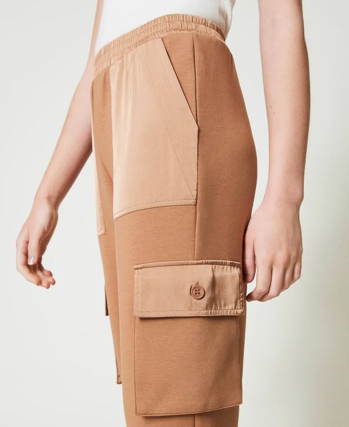 Twinset Scuba Fabric And Satin Cargo Trousers Caramel Camel Women Trousers Twinset Scuba Fabric And Satin Cargo Trousers Caramel Camel Women Trousers