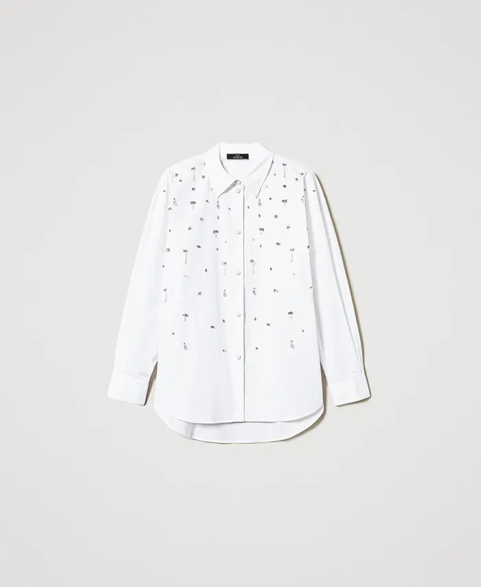 Twinset Shirt With Hand Embroidery Papers White Women Blouses And Shirts Twinset Shirt With Hand Embroidery Papers White Women Blouses And Shirts