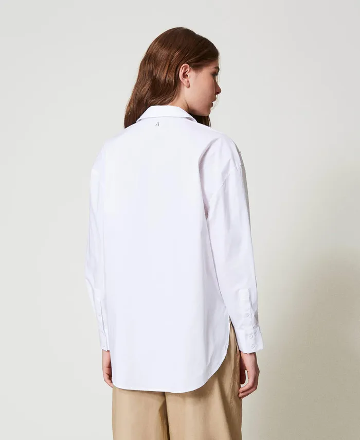 Twinset Shirt With Hand Embroidery Papers White Women Blouses And Shirts Twinset Shirt With Hand Embroidery Papers White Women Blouses And Shirts