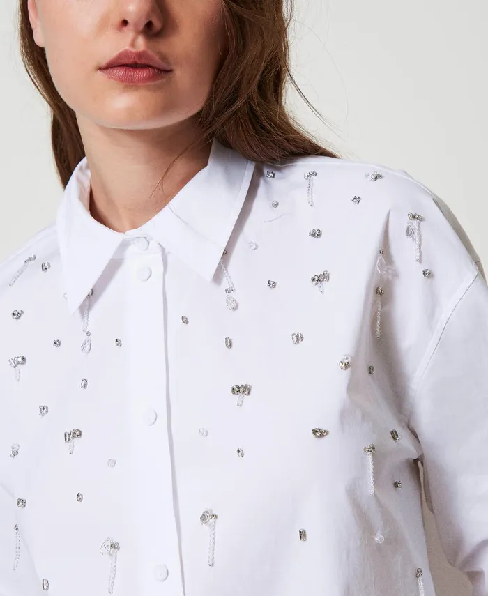 Twinset Shirt With Hand Embroidery Papers White Women Blouses And Shirts Twinset Shirt With Hand Embroidery Papers White Women Blouses And Shirts