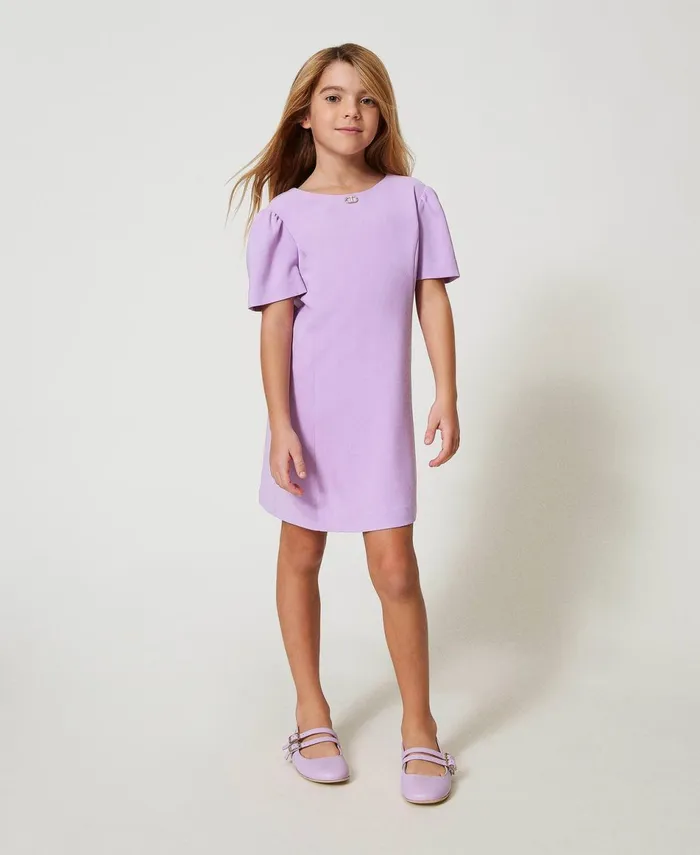 Twinset Short Crpe Dress With Bow Pastel Violet Girl Dresses Twinset Short Crpe Dress With Bow Pastel Violet Girl Dresses
