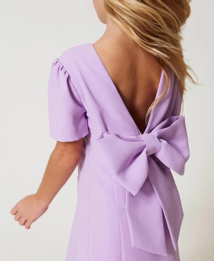 Twinset Short Crpe Dress With Bow Pastel Violet Girl Dresses Twinset Short Crpe Dress With Bow Pastel Violet Girl Dresses