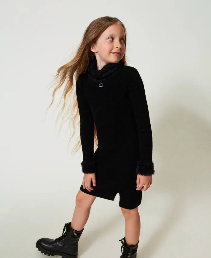 Twinset Short Knit Dress With Faux Fur Black Girl Dresses Twinset Short Knit Dress With Faux Fur Black Girl Dresses