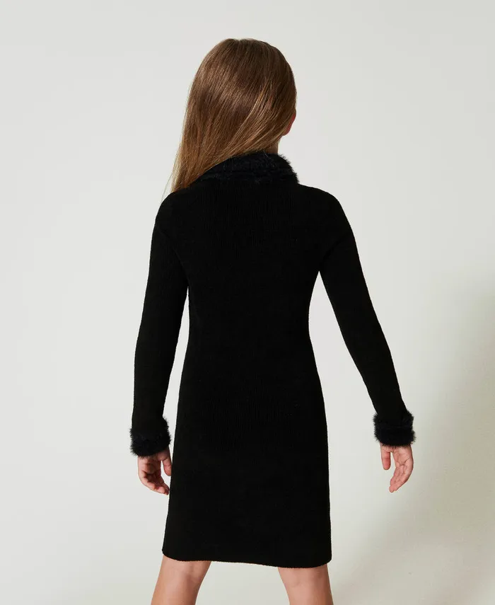 Twinset Short Knit Dress With Faux Fur Black Girl Dresses Twinset Short Knit Dress With Faux Fur Black Girl Dresses
