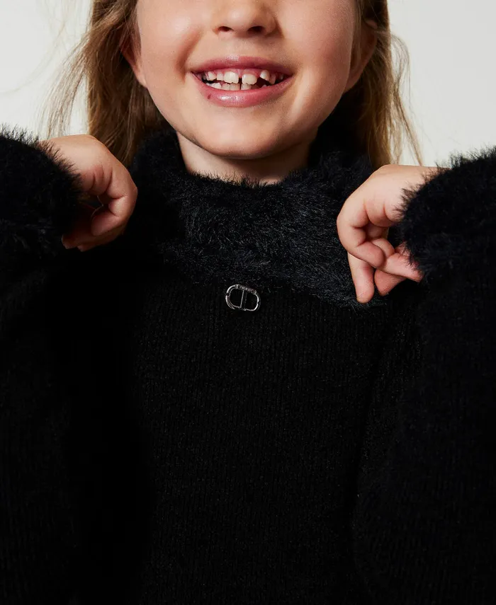 Twinset Short Knit Dress With Faux Fur Black Girl Dresses Twinset Short Knit Dress With Faux Fur Black Girl Dresses