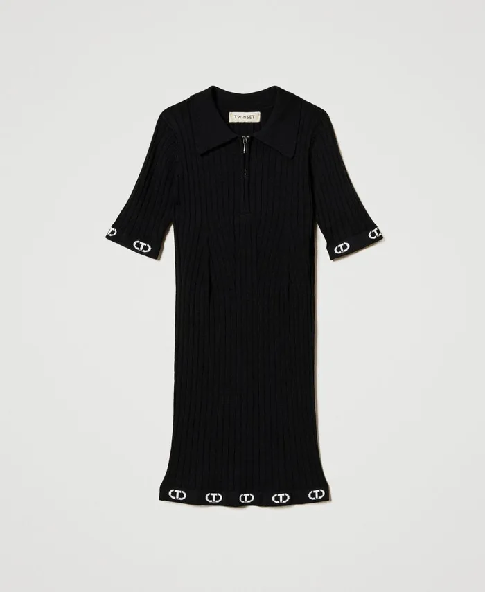 Twinset Short Knit Dress With Polo Shirt Neck Black Girl Dresses Twinset Short Knit Dress With Polo Shirt Neck Black Girl Dresses