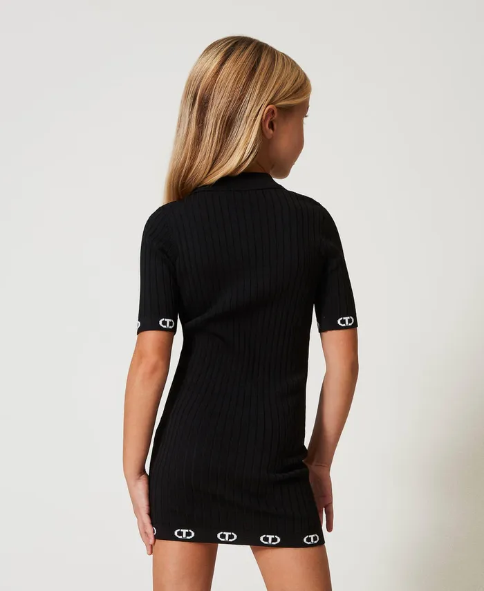 Twinset Short Knit Dress With Polo Shirt Neck Black Girl Dresses Twinset Short Knit Dress With Polo Shirt Neck Black Girl Dresses