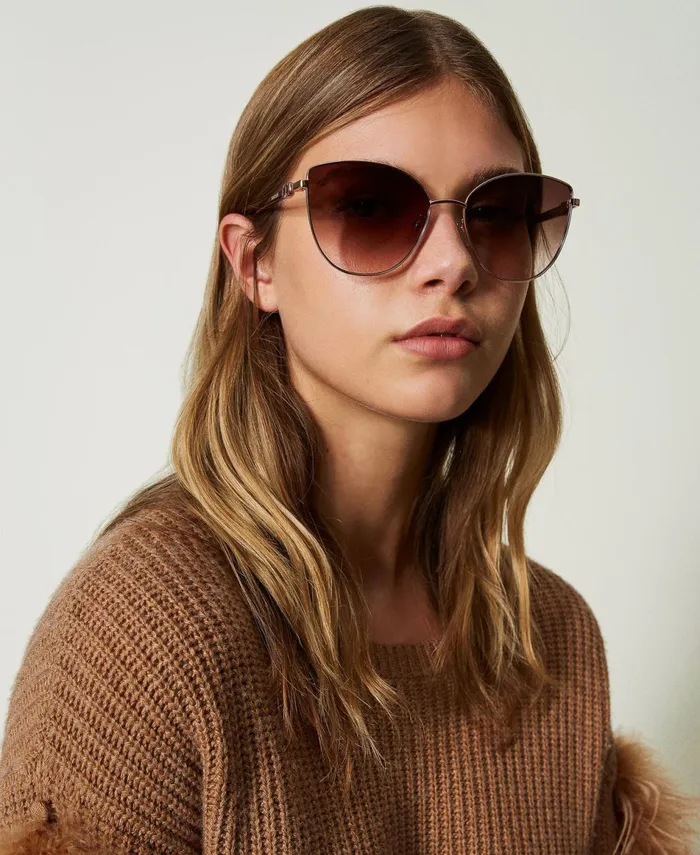 Twinset Steel CatEye Sunglasses Shiny Copper Gold Women Sunglasses Twinset Steel CatEye Sunglasses Shiny Copper Gold Women Sunglasses