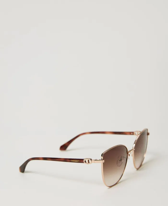 Twinset Steel CatEye Sunglasses Shiny Copper Gold Women Sunglasses Twinset Steel CatEye Sunglasses Shiny Copper Gold Women Sunglasses