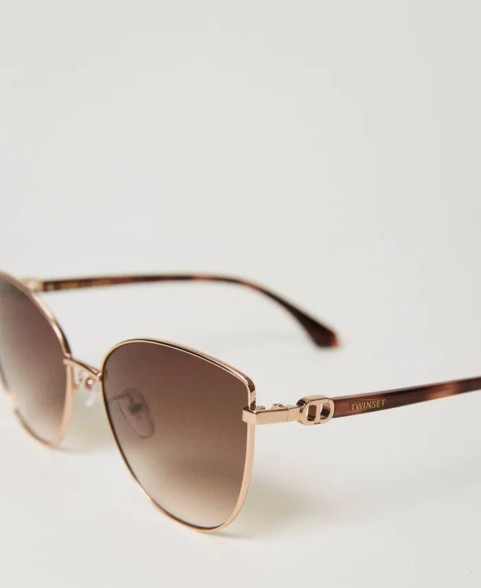 Twinset Steel CatEye Sunglasses Shiny Copper Gold Women Sunglasses Twinset Steel CatEye Sunglasses Shiny Copper Gold Women Sunglasses